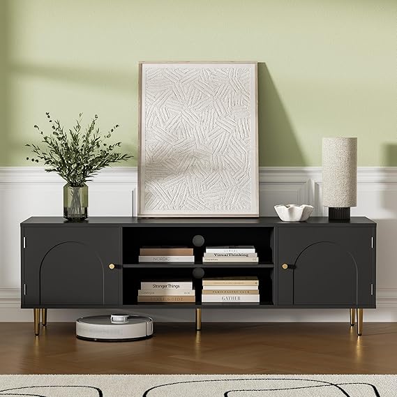 l Modern TV Stand for 50/55/60 inch TV, TV Stand with Doors