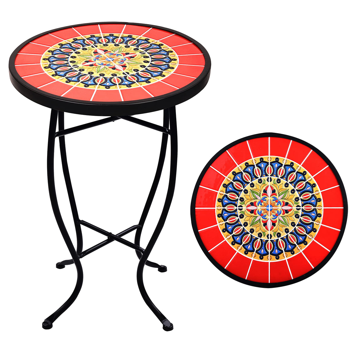 Outdoor Side Table Mosaic Patio Table, 21” Accent Table Round End Table