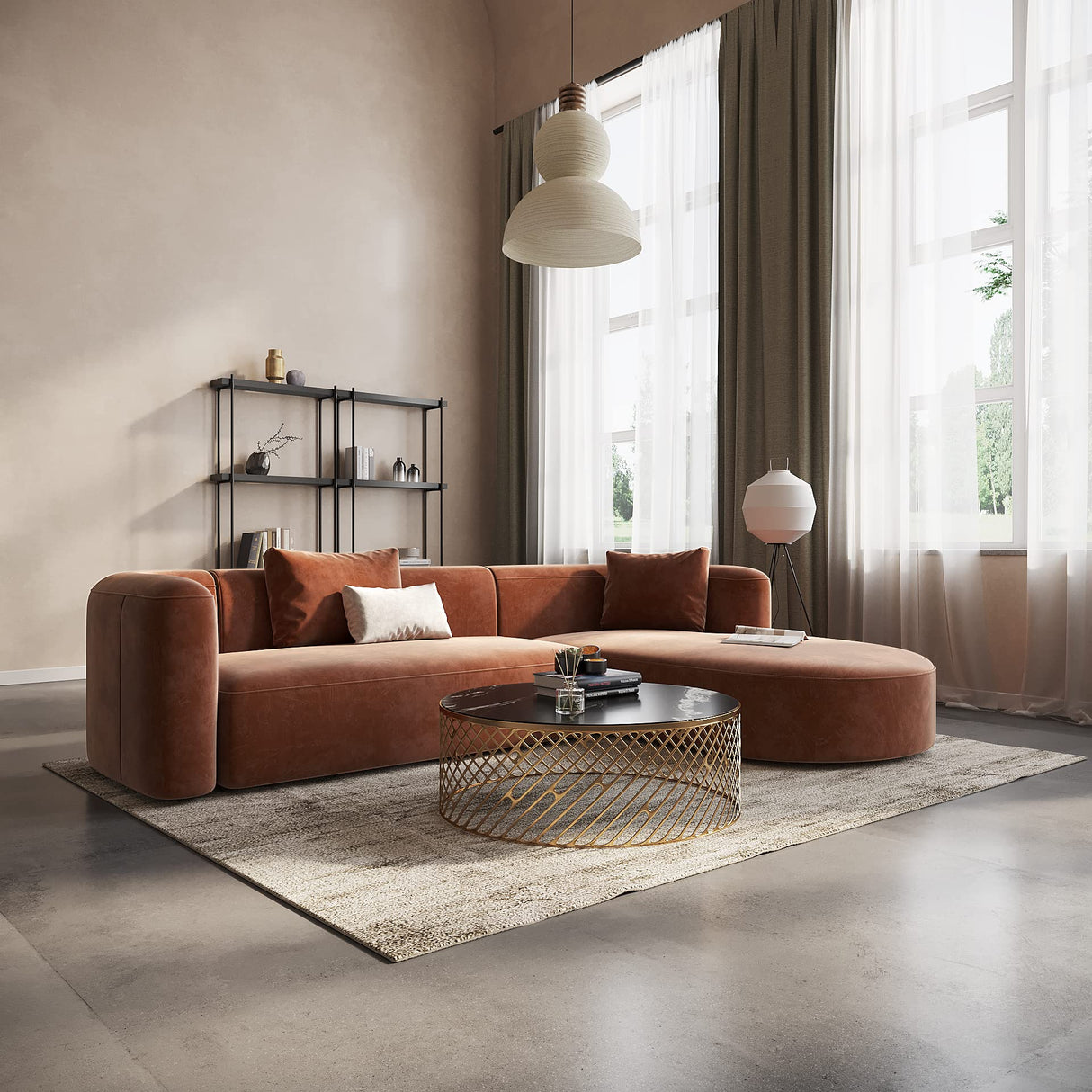 Luxury Modern Tight Curved Back Velvet Sofa, Minimalist Style Comfy Couch