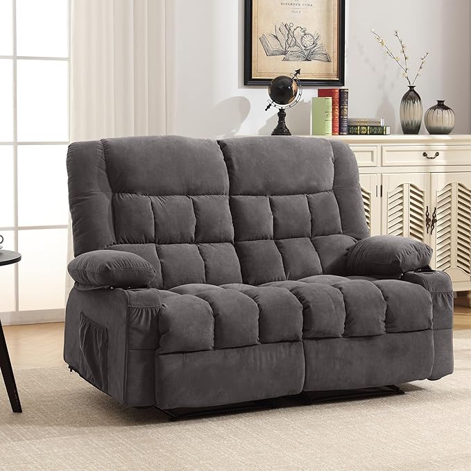 Dual Reclining Loveseat with Cup Holders and Storage - 2 Seat Manual Recliner for Living Room
