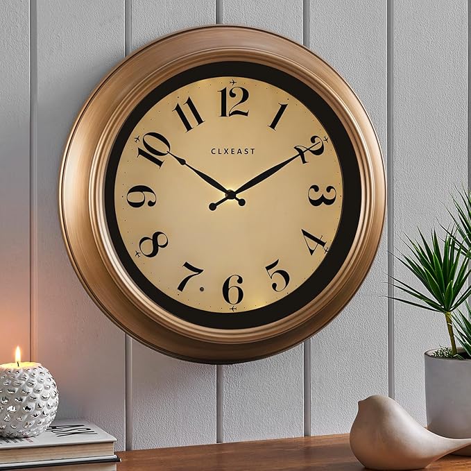 18 Inch Illuminated Wall Clock with Smart LED Light Sensor, Large Modern World Map Wall Clocks