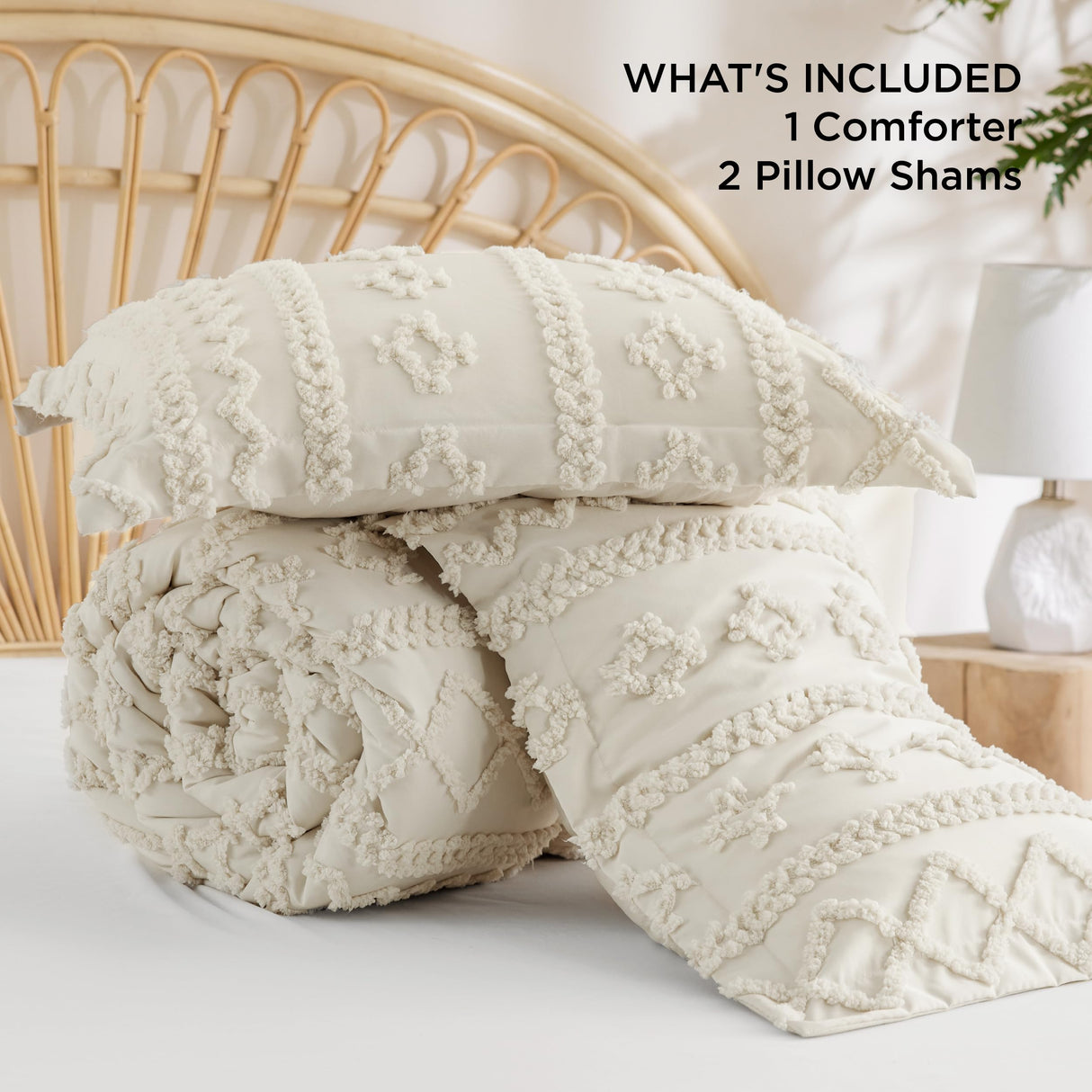 tufted Boho Comforter Set California King - Beige Boho Bedding Comforter Set, 3 Pieces