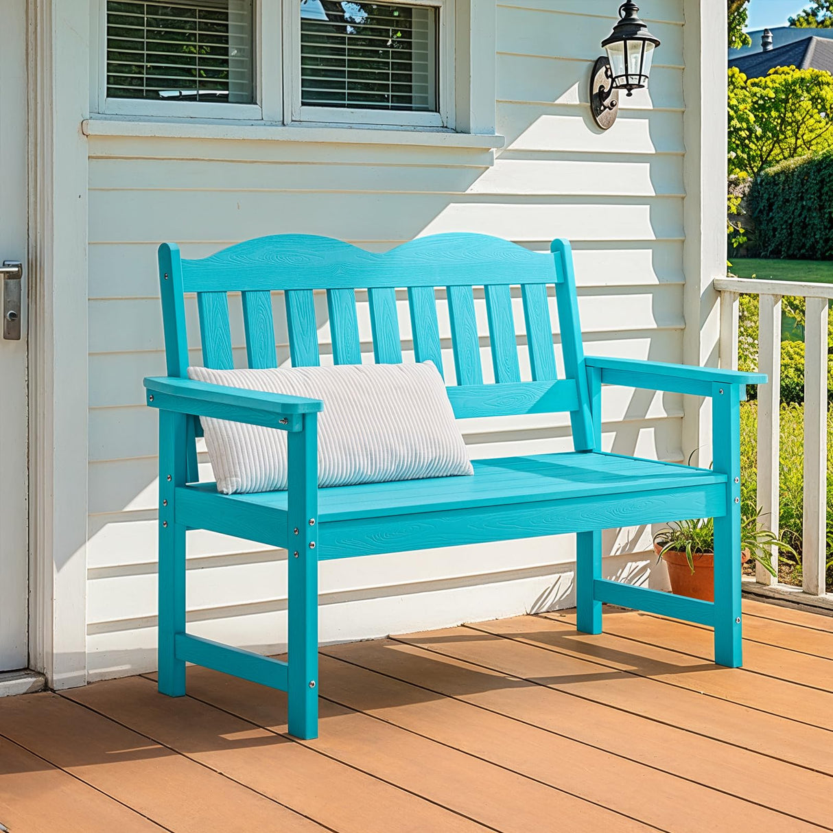 Outdoor Bench, 2-Person Poly Lumber Garden Bench with 800 lbs Weight Capacity