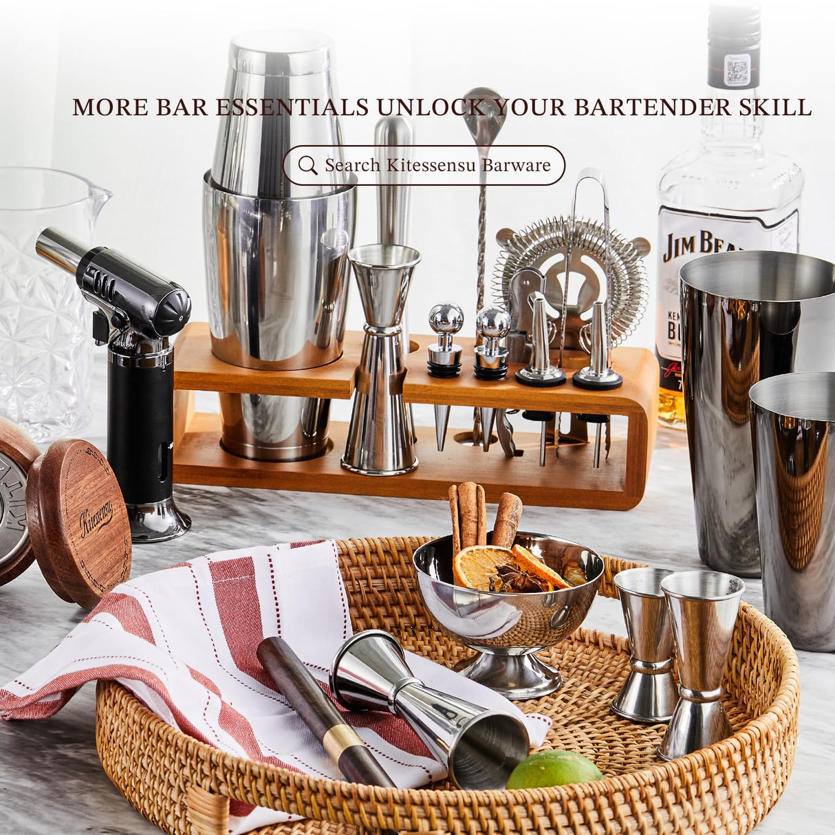 Premium Cocktail Shaker Set | 15-Piece Bartender Kit with Stand & Accessories
