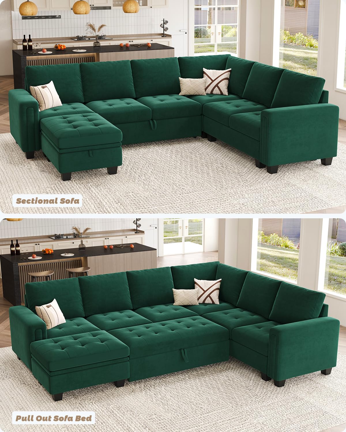 Modular Sectional Sleeper Sofa with Pull Out Bed U Shaped Sectional Sofa Couch