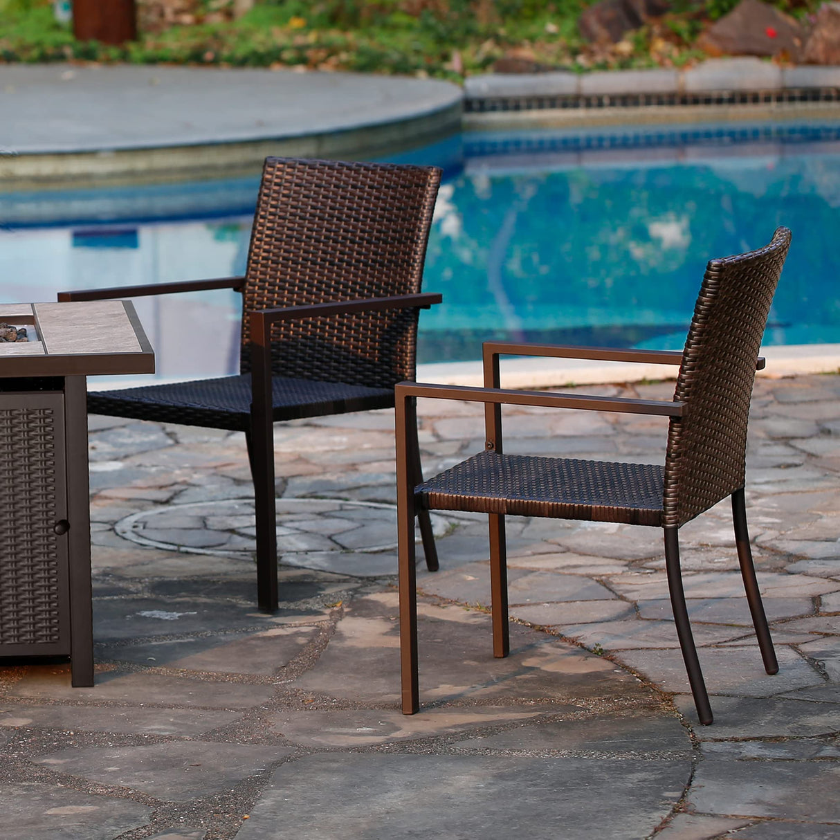 Wicker Dining Chairs - Set of 4 Stackable Outdoor Rattan Wicker Chairs for Patio