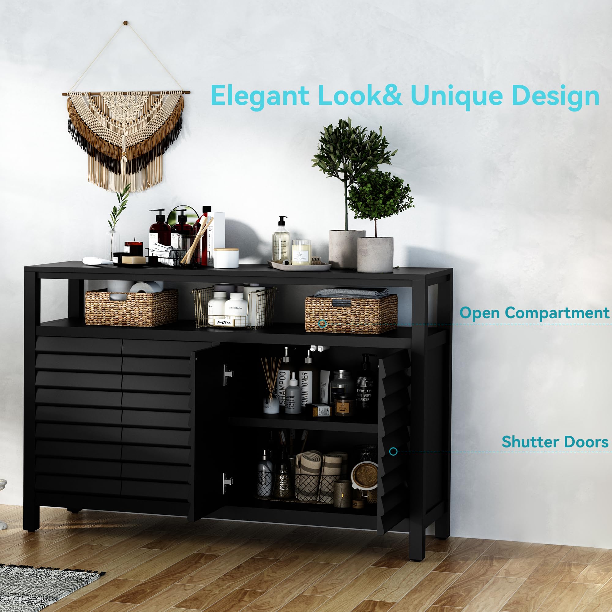 Sideboard Buffet Cabinet with 4 Doors&Shelves, Accent Storage Cabinet with Decorative