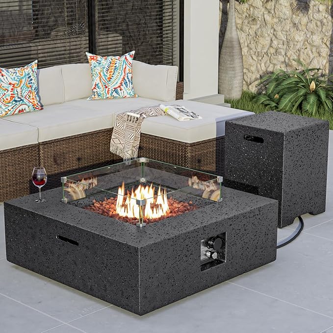 2-Piece Outdoor Propane Firepit Table Set w Tank Table