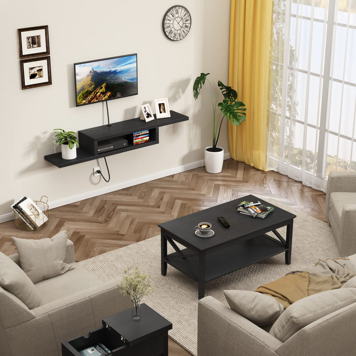 Floating TV Stand Shelf, Wall Mount Entertainment Center, 60” Media Console Stand