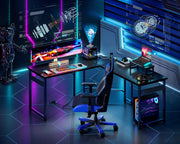 51 inch L Shaped Gaming Desk with Power Outlets and USB Port, Corner Desk Gaming Table
