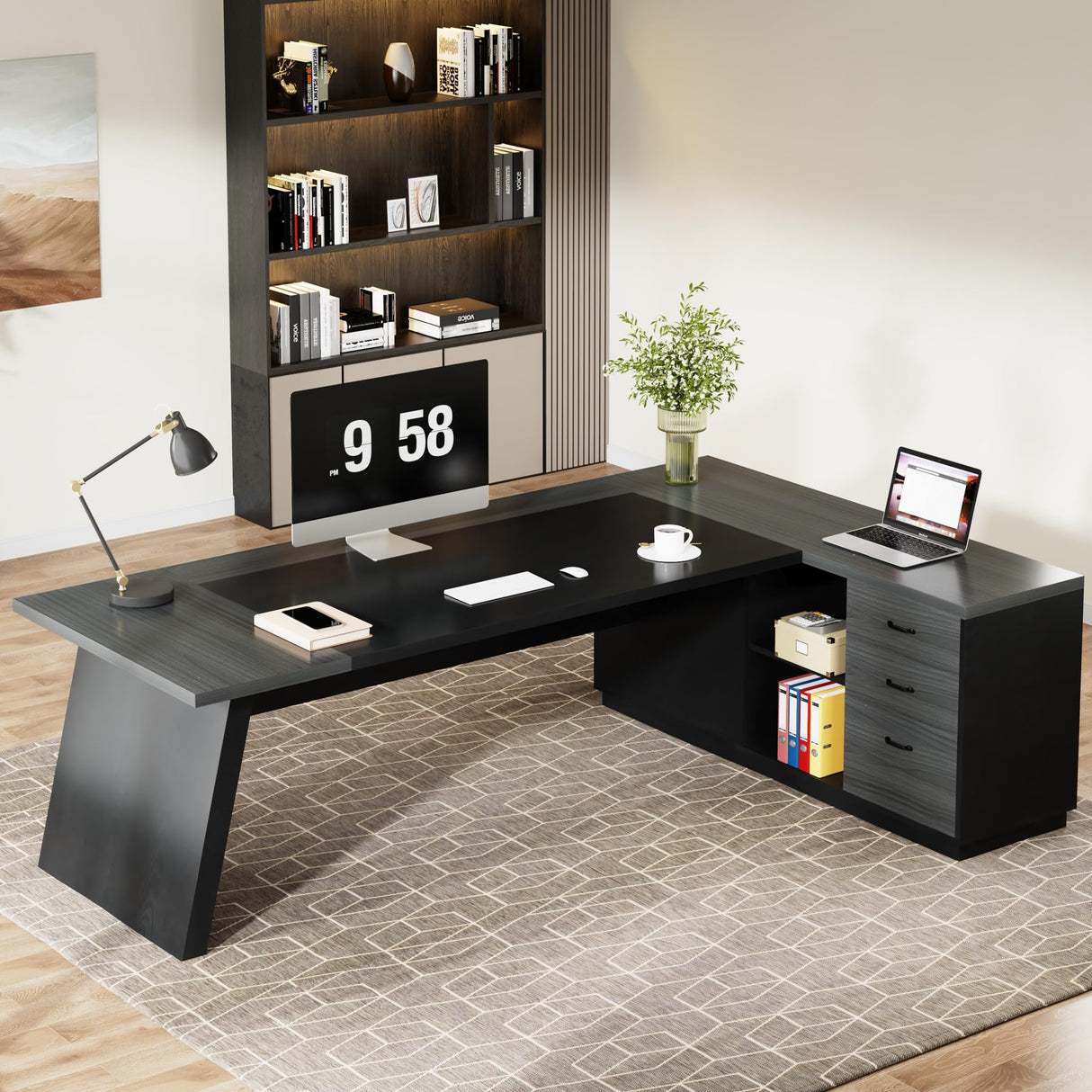 78" L-Shaped Executive Desk, Large Modern Office Desk
