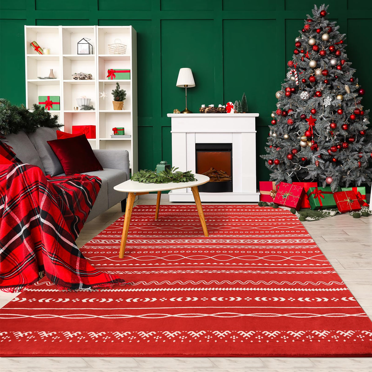Christmas Red Rugs for Living Room 5x7 Area Rug Moroccan Neutral Carpet Non-Slip