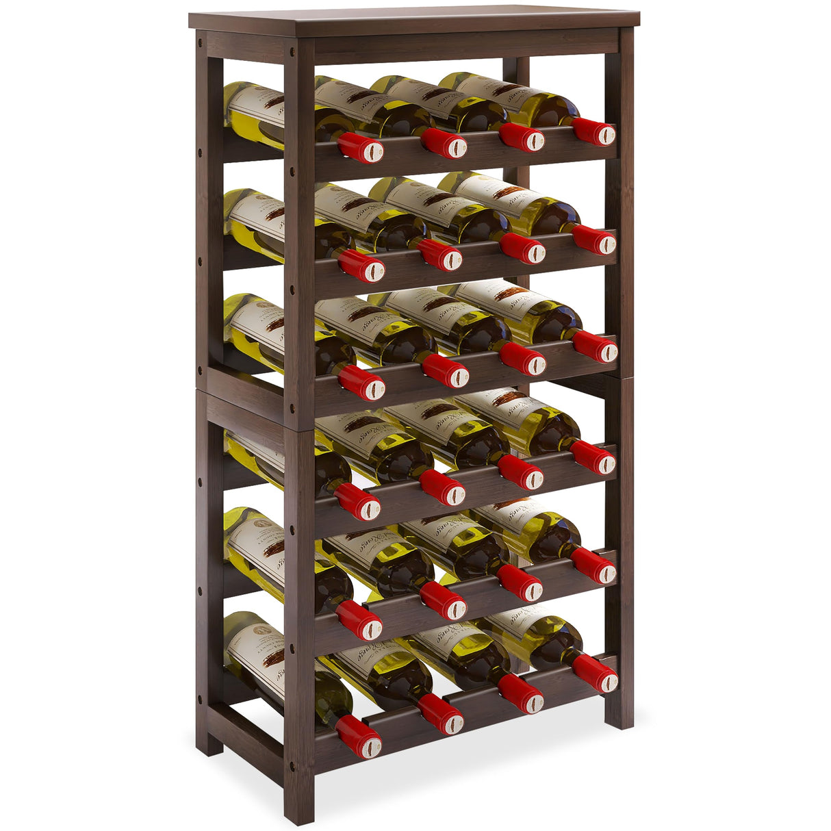 24-Bottle Wine Rack, 6 Tier Bamboo Wine Display Storage Shelves