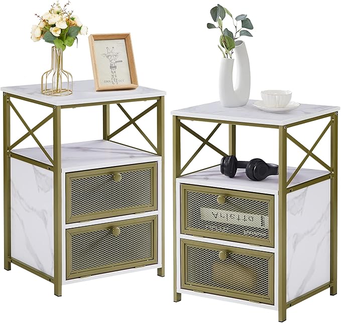 Nightstand Set of 2 with Drawer, Modern Night Stand