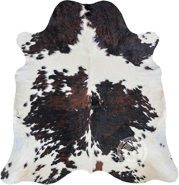 100% Genuine Dark Brindel White Belly Cowhide Rug - Modern Style Animal Skin Rug
