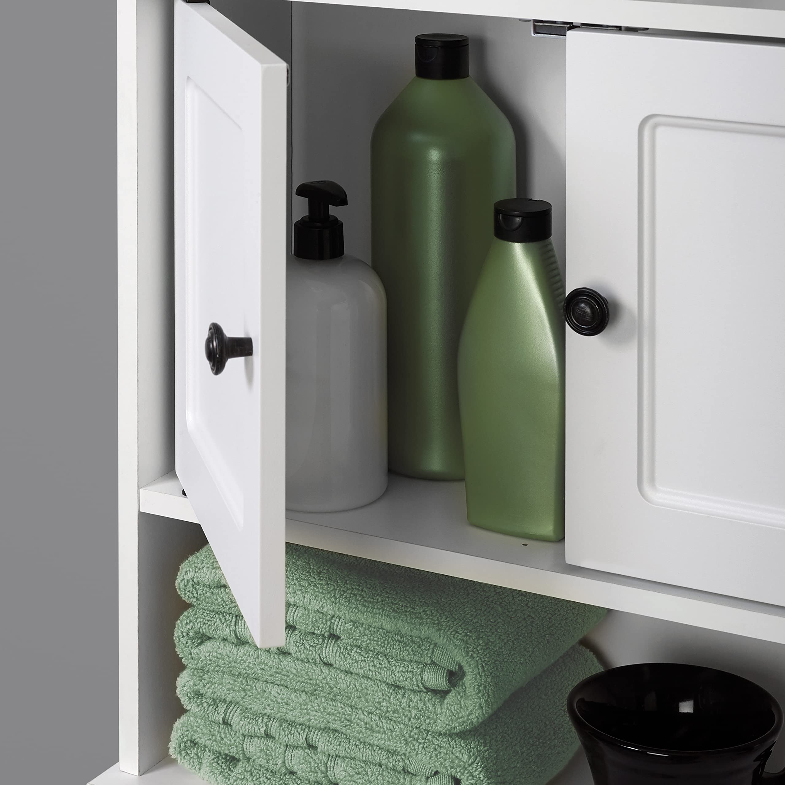 Bathroom Wall Cabinet, White with 2 Doors and 3 Adjustable Shelves