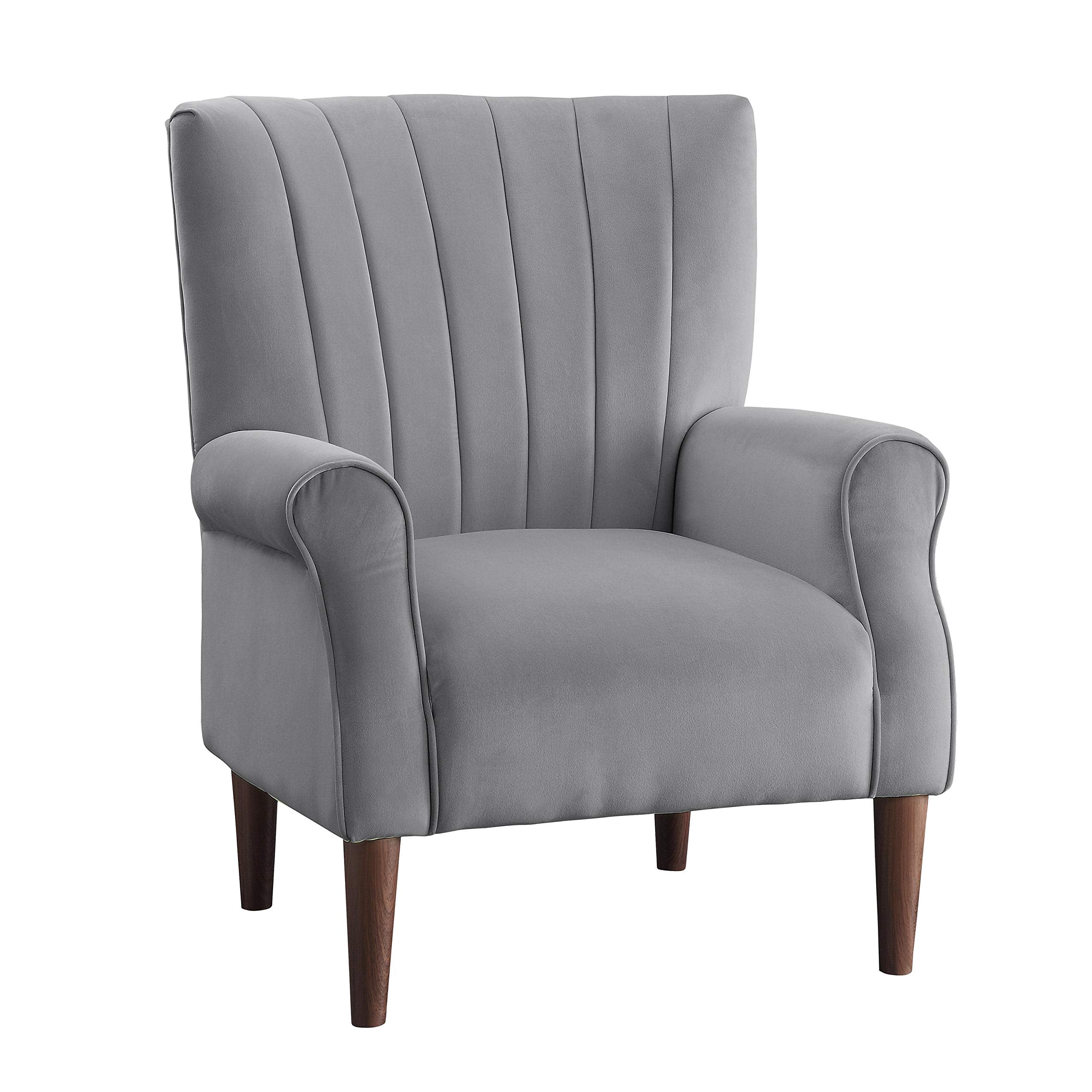 Nellie 34.5" W Velvet Accent Chair, Dark Gray