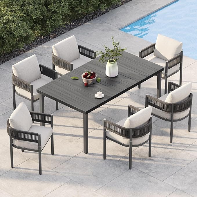 7-Piece Outdoor Dining Set for 6 with 1 Rectangle Expandable Table for 4-6 Person