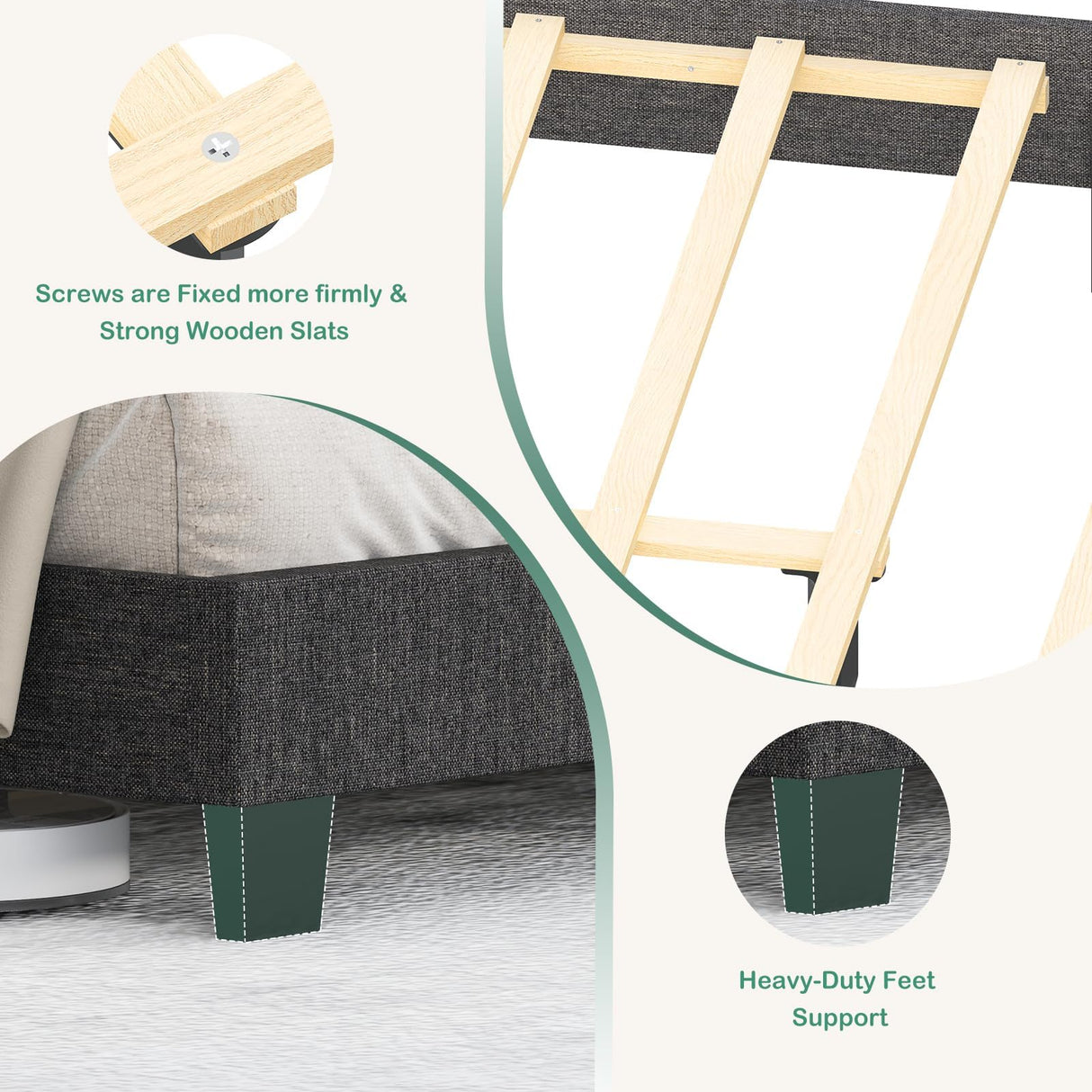 xiweot Queen Size Bed Frames with Headboard, Linen Upholstered Platform Bed Frame with Wood Slats Support, Queen Bed Frame with Adjustable Headboard,Queen Bed Frame No Box Spring Needed (Grey Sutra)