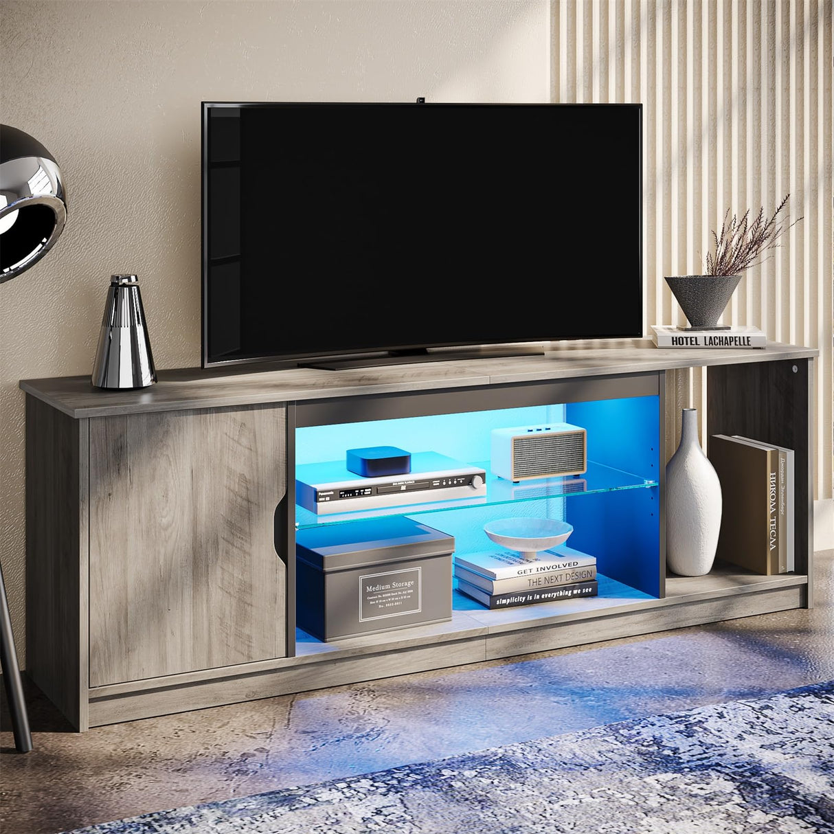 LED TV Stand for PS5,Modern Gaming Entertainment Center with Cabinet for 60/65 Inch TV