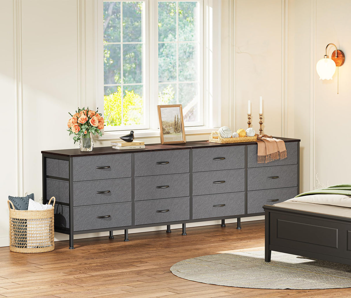 70 Inch Dresser for Bedroom, TV Stand for 65, 75, 80 Inch TV, 12 Drawer Long Dresser