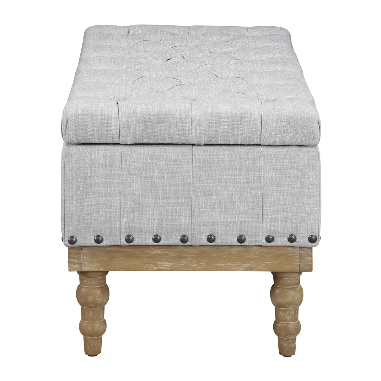 Landis Button Tufted Padded Top Storage Bench with Brushed Legs, Dove Grey Fabric