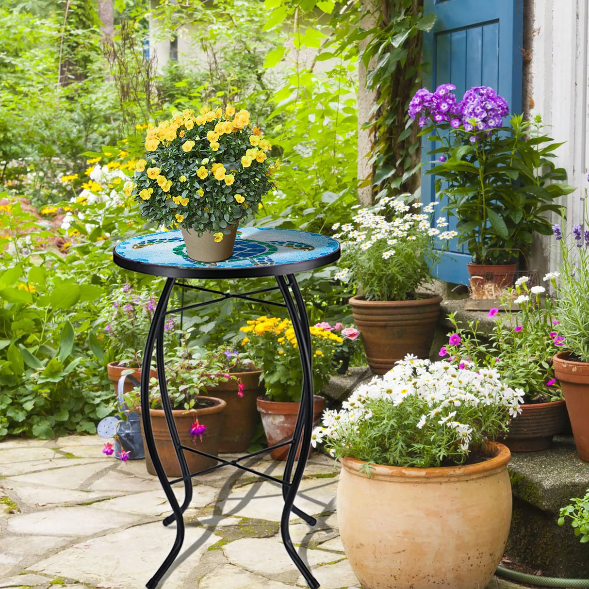 Patio Side Table Outdoor Accent Table Bistro Coffee Table Plant End Table Small Porch Table