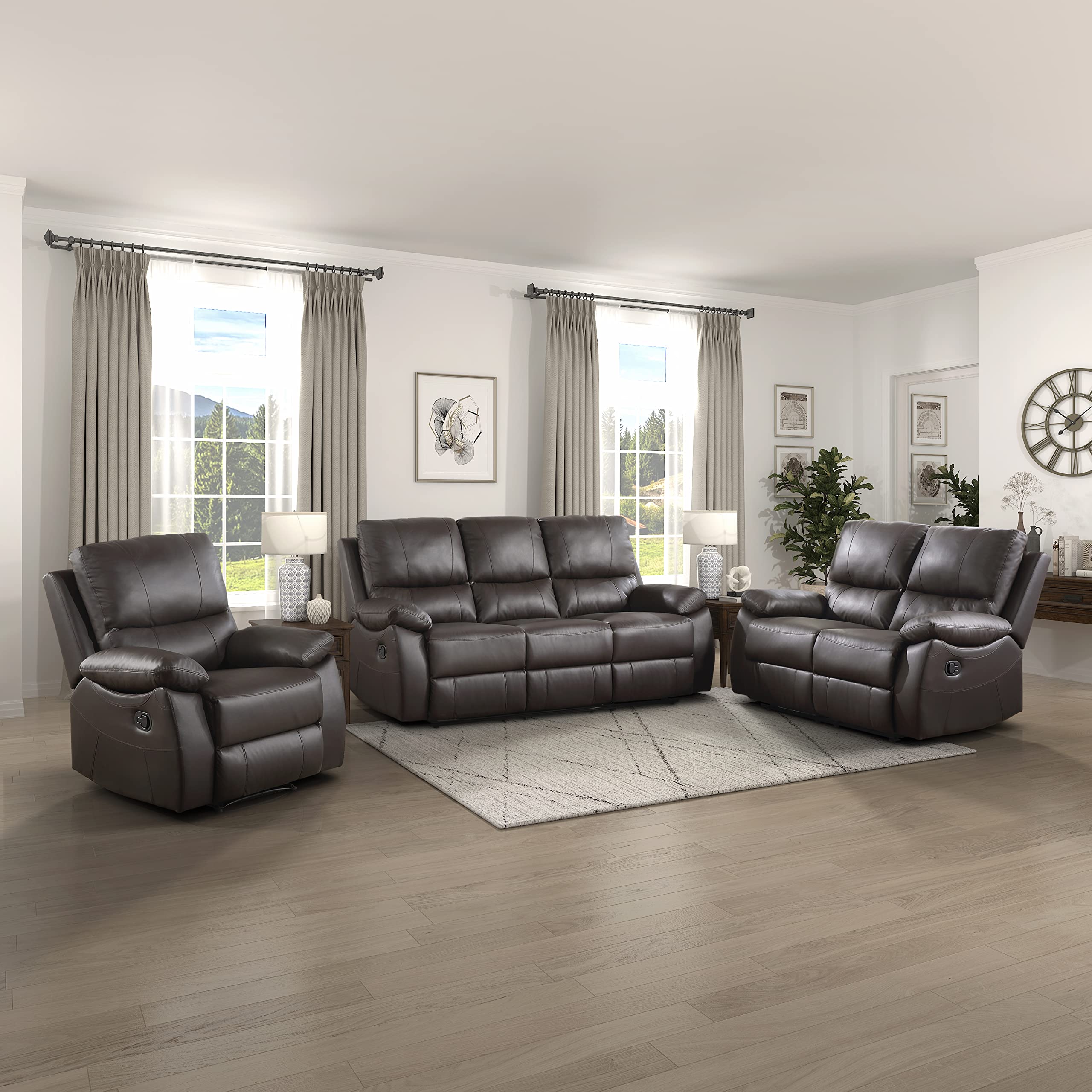 FlexEase Faux Leather Recliner – Pillow Top Arms & 3-Position Manual Recline