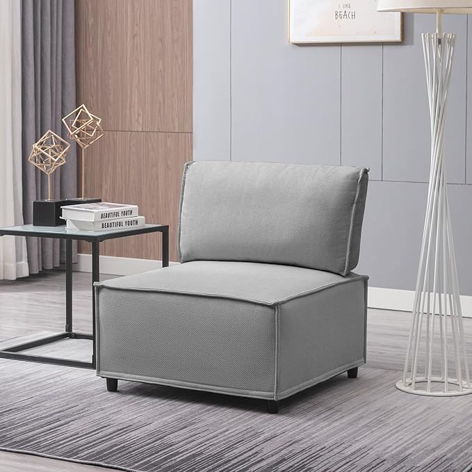 U-Shaped Modular Sectional Sofa with Chaise, Modular Sectional U Shaped Couch with Reversible Ottoman, Linen 6 Seat Convertible Sofa for Living Room