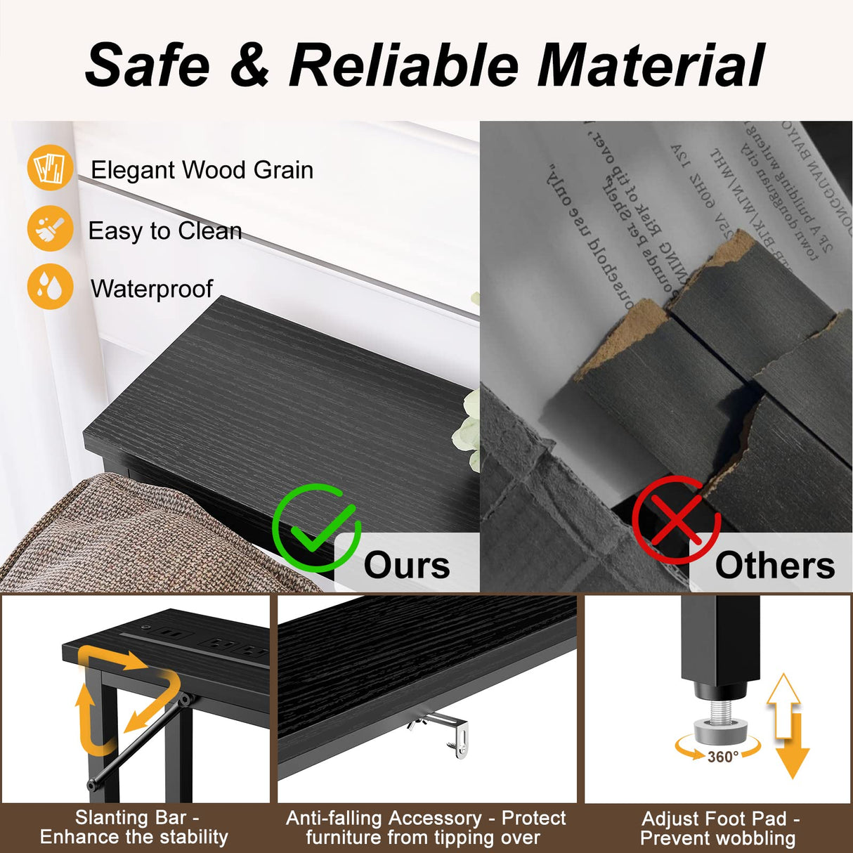 Sofa Table with Outlet and USB Port, 47" Console Behind Couch Table with Steel Frame,