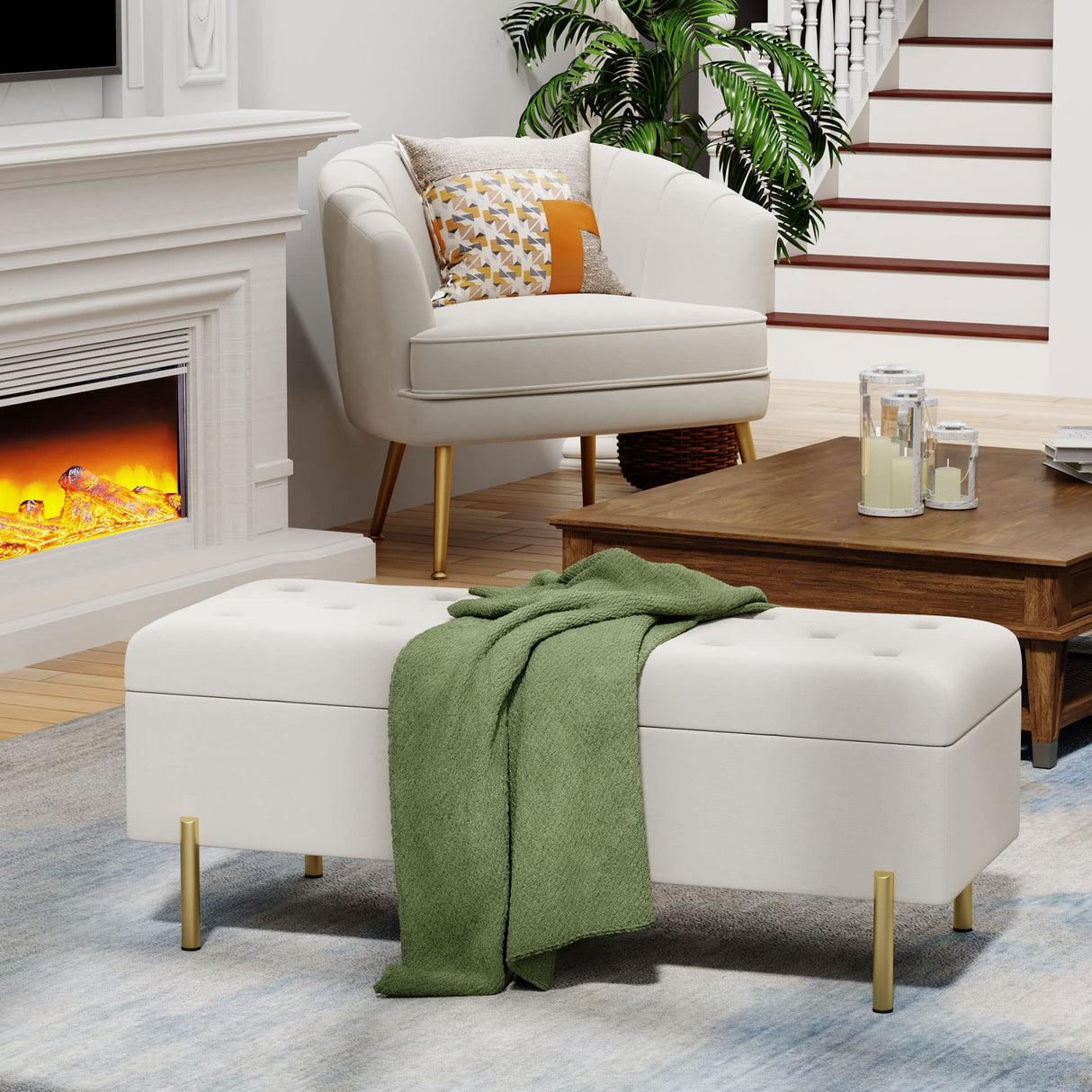 Velvet Storage Bench, Modern Bedroom Bench