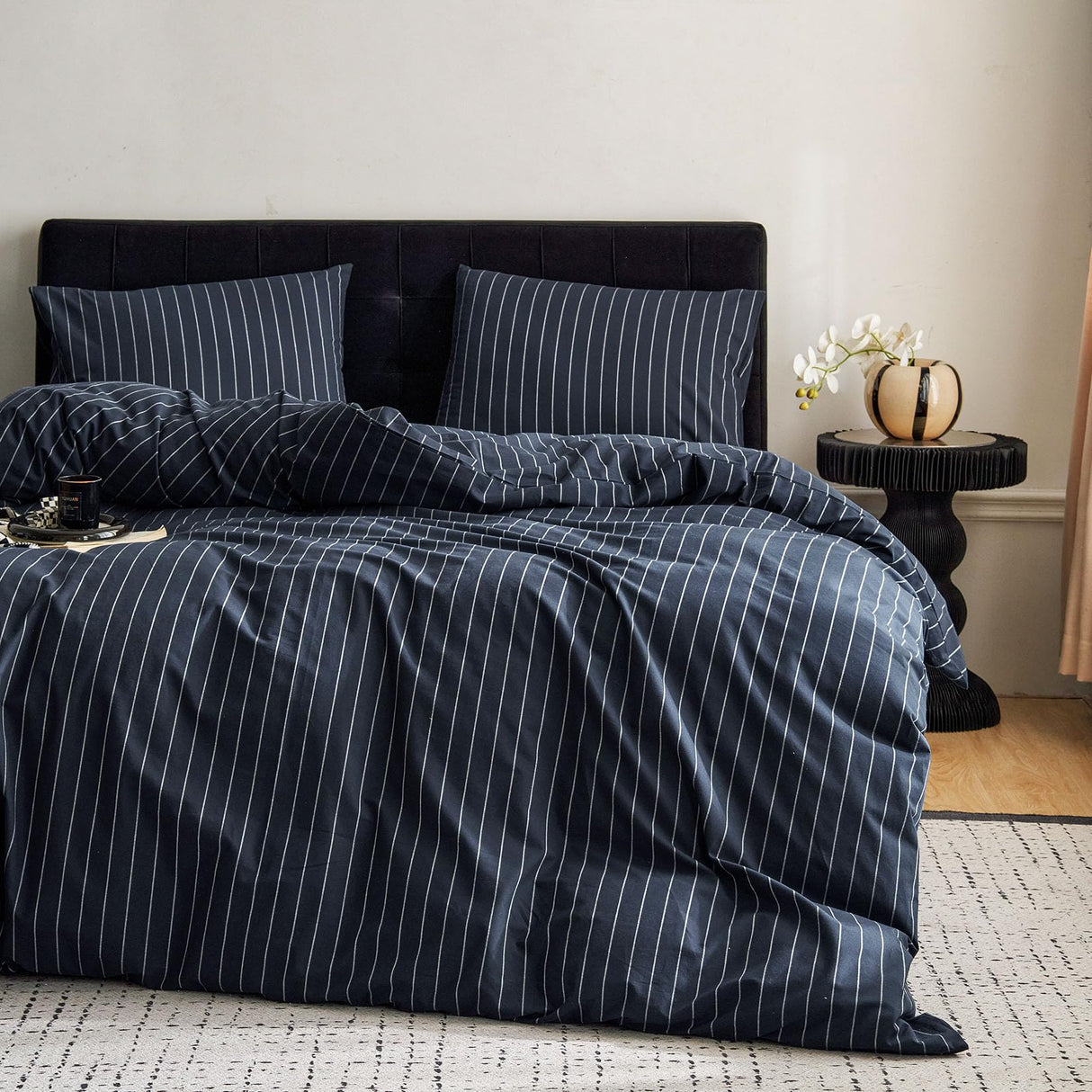 Cloud - Striped Cotton Duvet Cover Set, Ticking Stripe Vertical Pinstripe