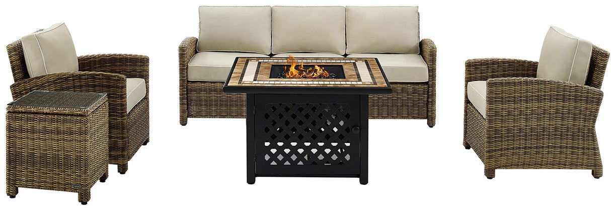 Bradenton 5-Piece Wicker Outdoor Sofa Patio Furniture Set with Propane Gas Fire Pit Table