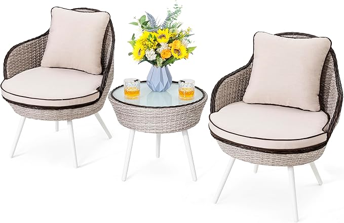3 Piece Outdoor Patio Bistro Set, Patio Furniture Set for 1 Iron Patio Table and 2 Dining