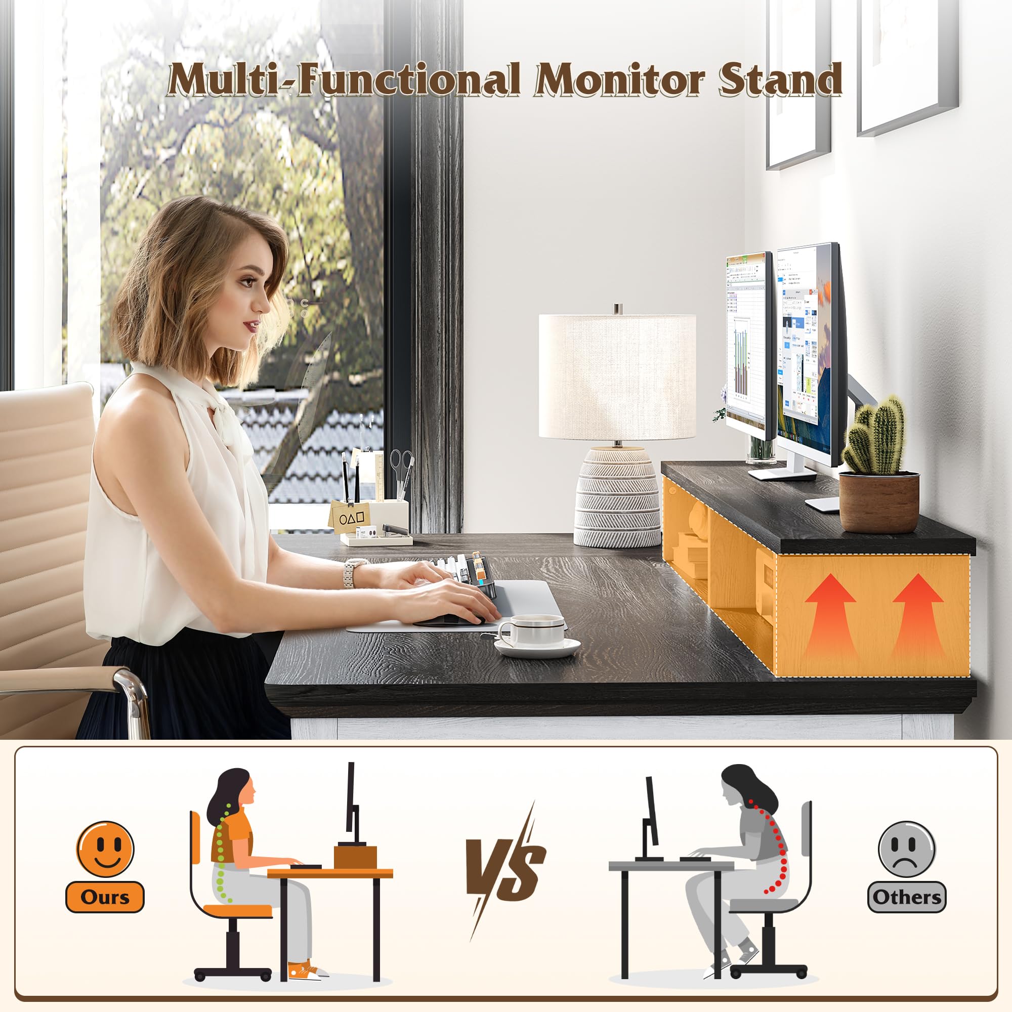 EnHomee 47.3" Computer Desk with Monitor Stand, Gaming Desk with Power Outlet, L