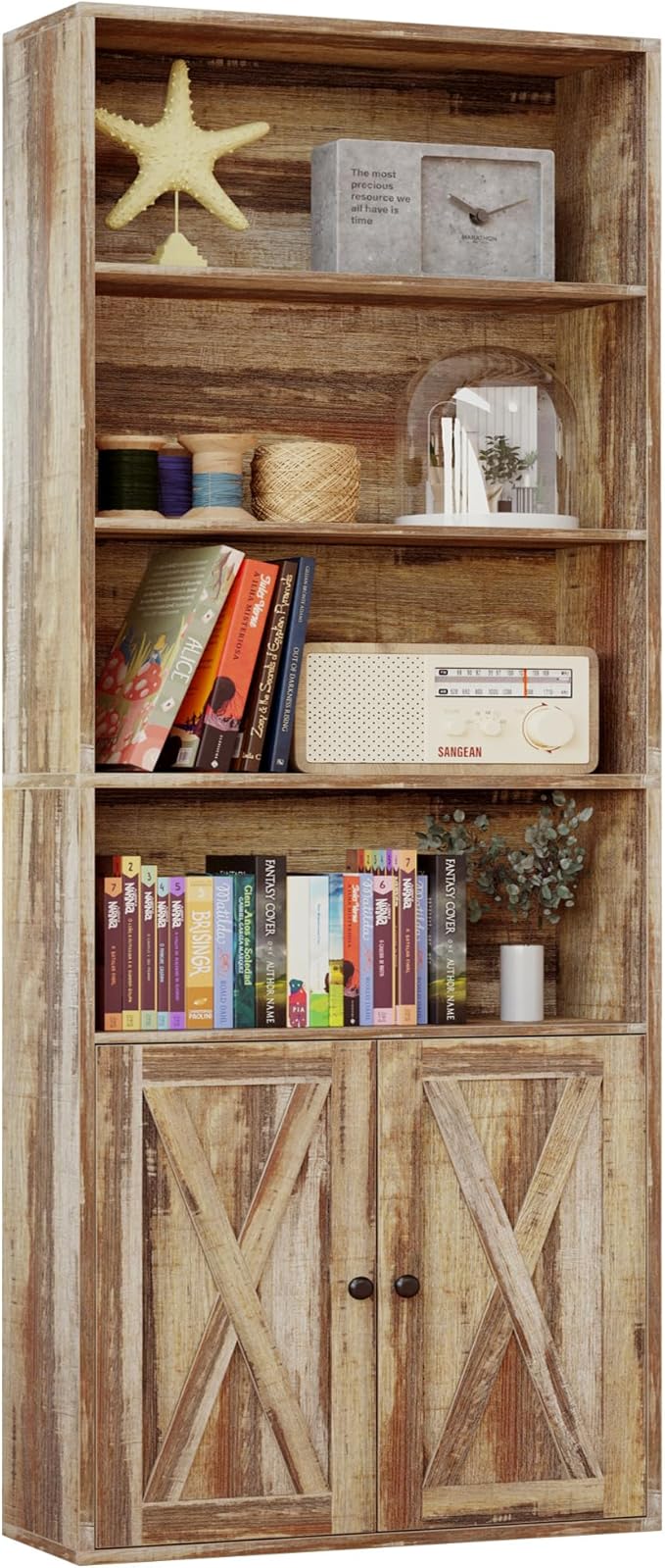 Industrial Bookshelves and Bookcases with Doors Floor Standing 6 Shelf Display Storage