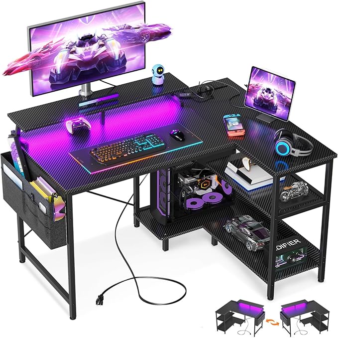 48 Inch Gaming Desk with USB Charging Ports and LED Lights