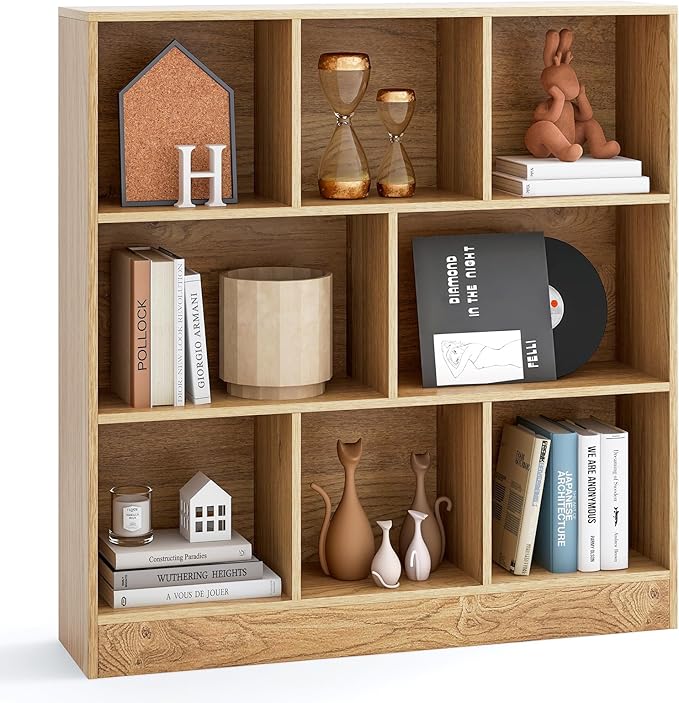 8-Cube Bookshelf, 39.5”L Floor Bookcase with 2 Anti-Tipping Kits, Freestanding Storage Organizer, 4-Tier Display Shelf for Home, Office & Dorms, Natural/White (White, 8-Cube)