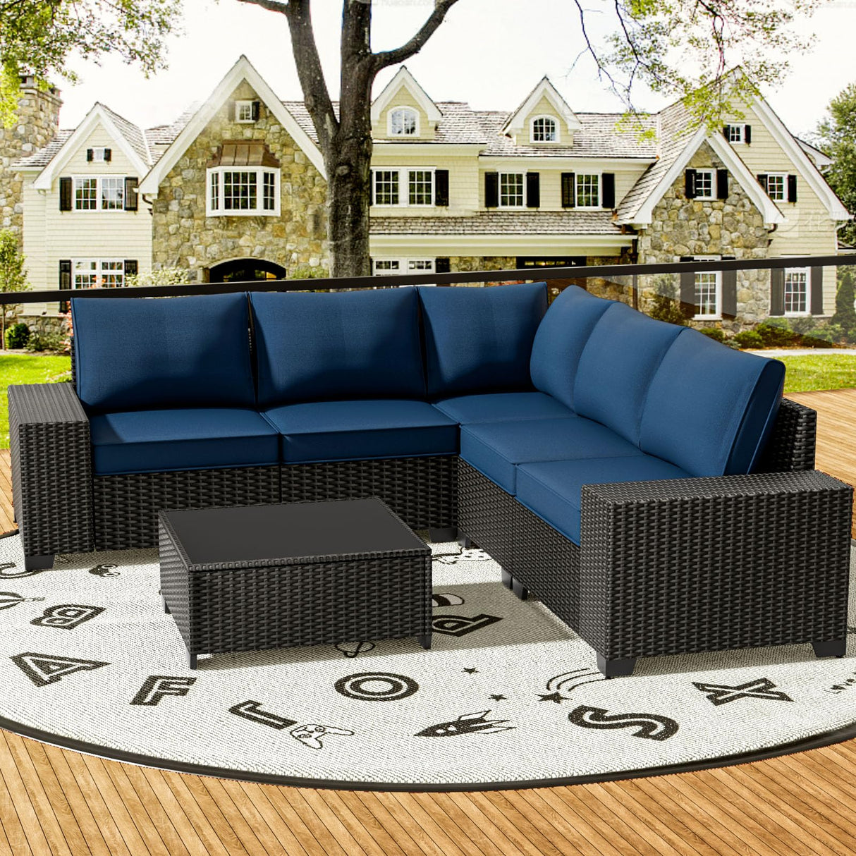 Outdoor Patio Furniture Set, 6 PCS Patio Conversation Set All Weather Outdoor Sectional)
