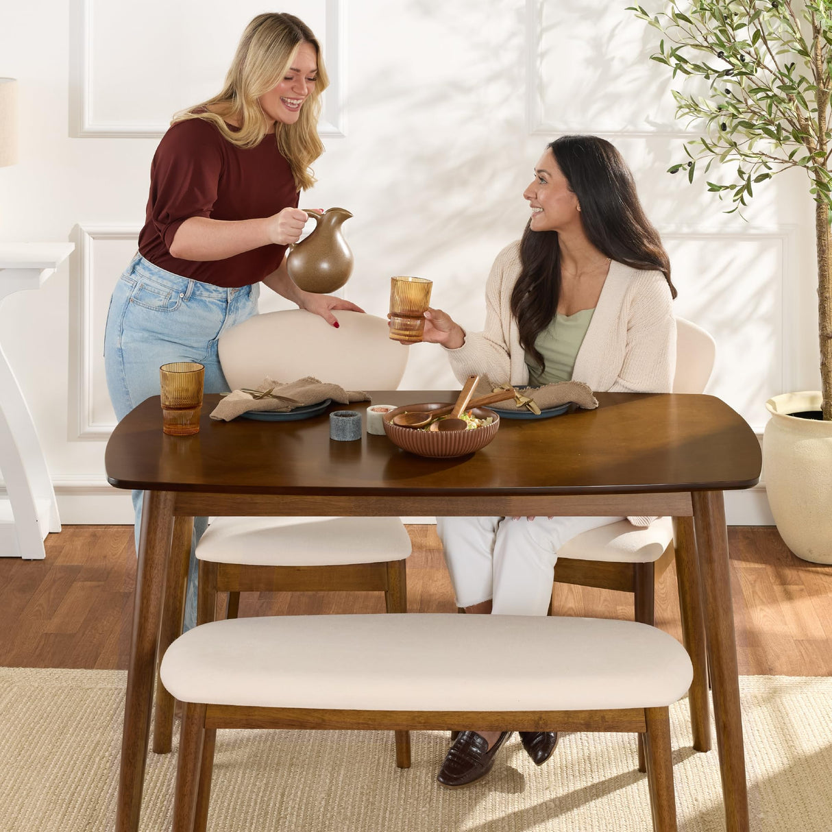 4-Piece Mid-Century Modern Wood Dining Kitchen Table