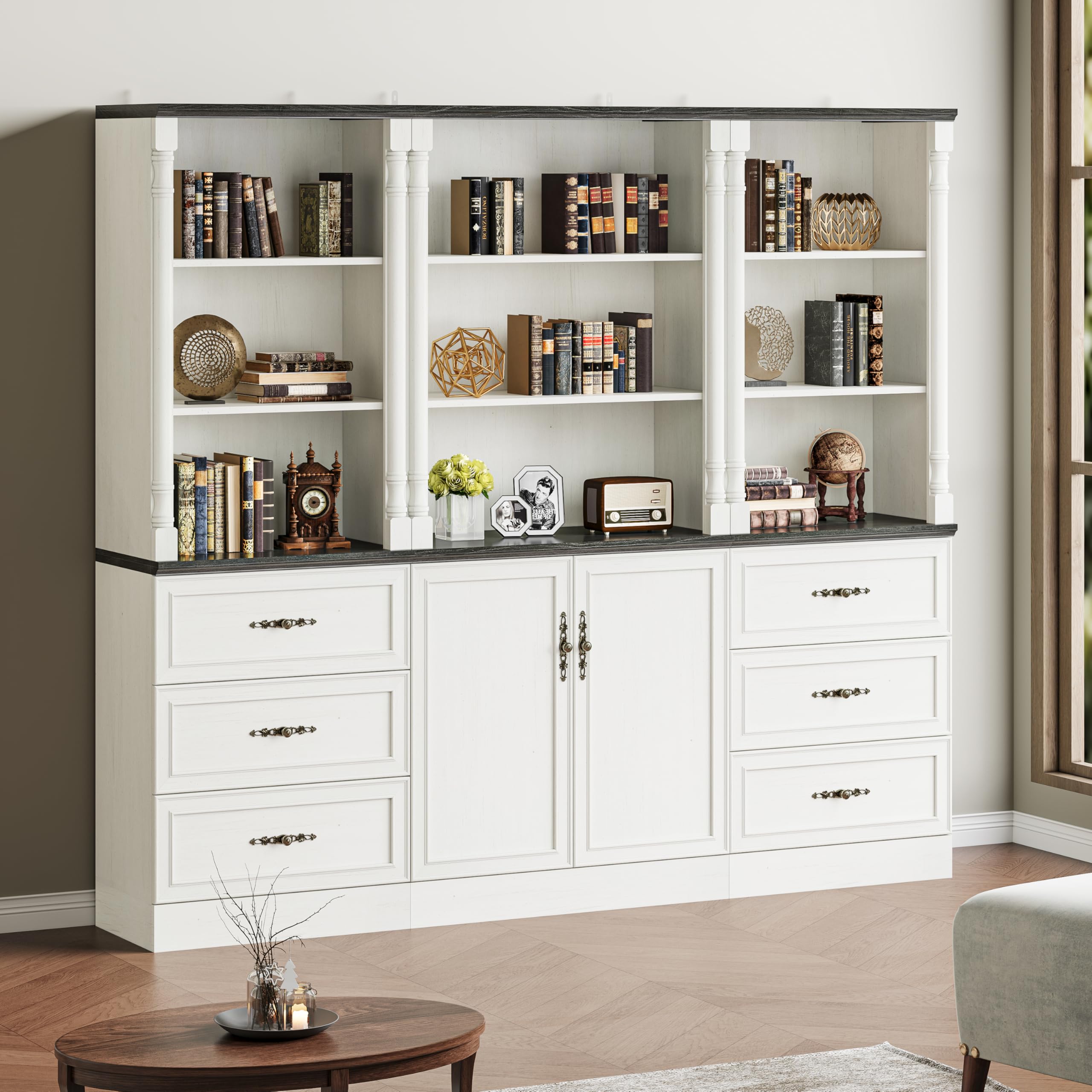 Bookcase with Drawers, 71 Inch Tall Storage Cabinet with 3 Drawers and 3-Tier Open