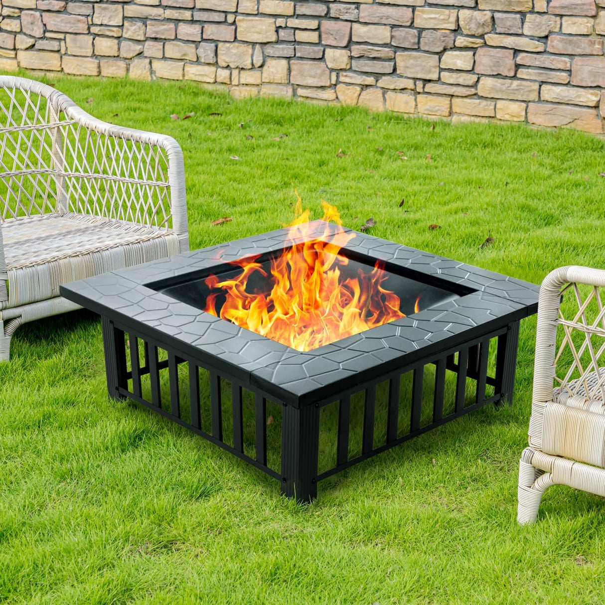 32 inch Fire Pit, Square Outdoor Fire Pit Table - Bircata