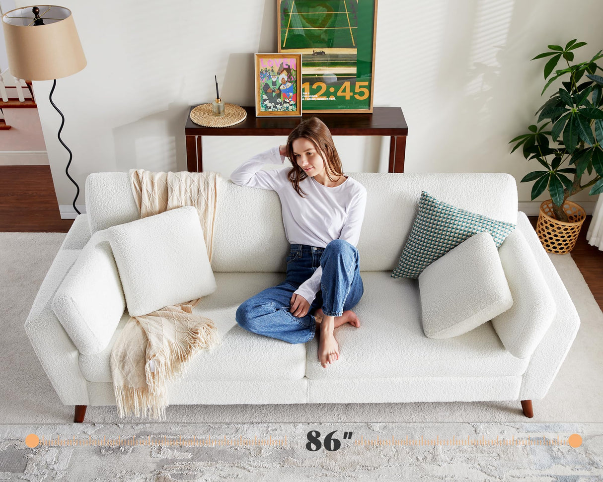 Sofa, 86 Inch Modern Couch with 4 Throw Pillows, 3 Seater Couch for Living Room