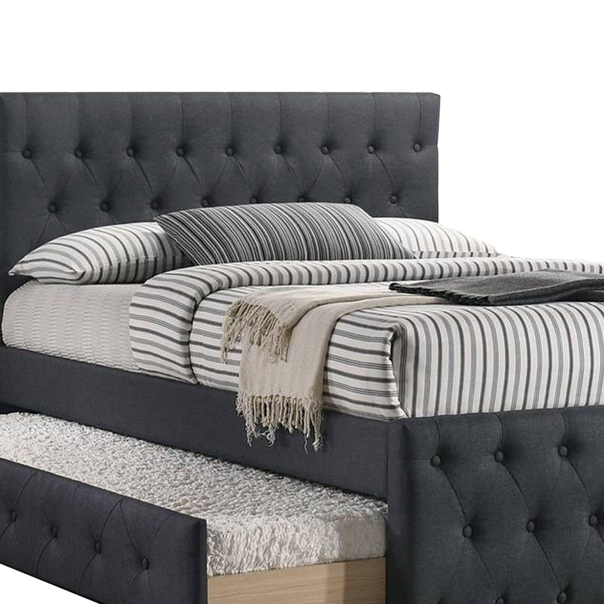 BM300229 Nek Upholstered Bed with Twin Trundle Charcoal - Full Size