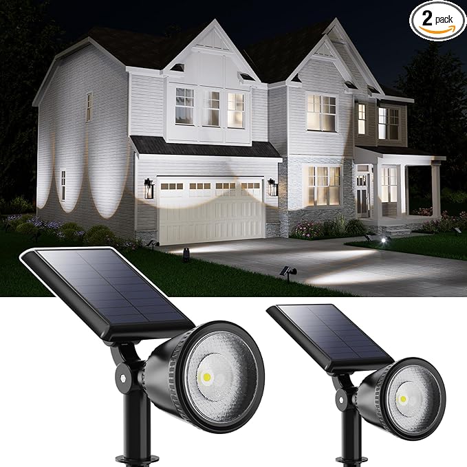 2 Pack Solar Powered Spot Lights Outdoor Waterproof Super Bright LED Yard