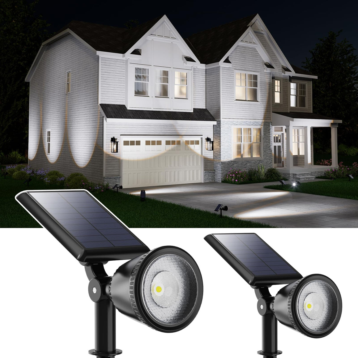 2 Pack Solar Powered Spot Lights Outdoor Waterproof Super Bright LED Yard