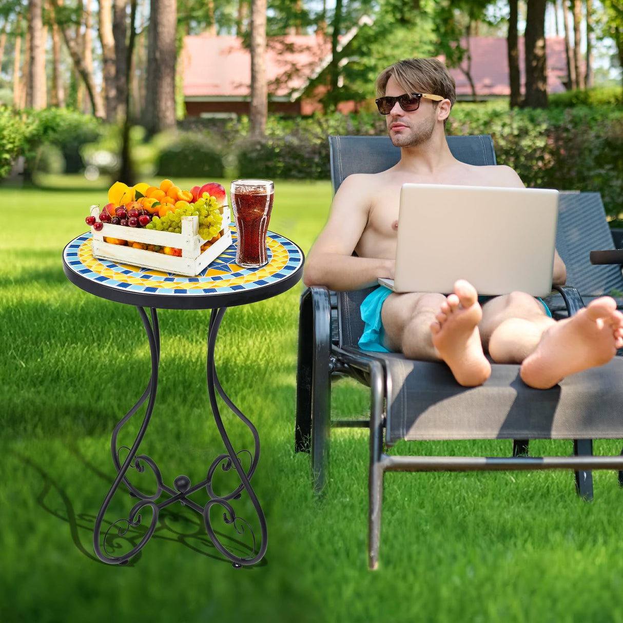 Outdoor Side Table Mosaic Patio Table Accent Tables