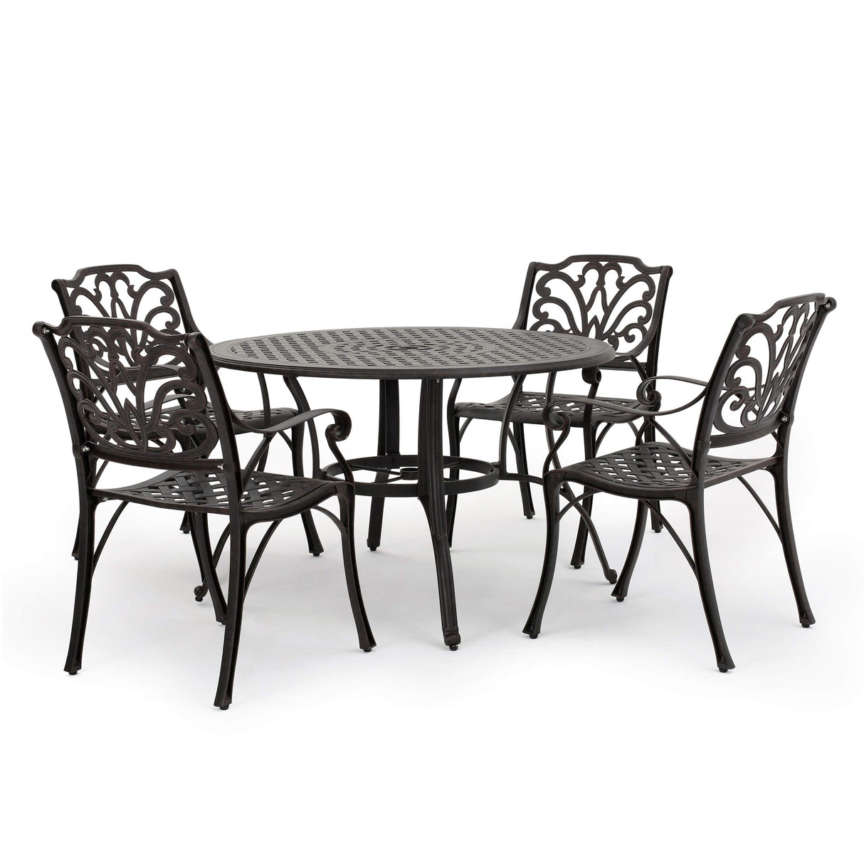 Alfresco Outdoor Cast Aluminum Circular Dining Set, 5-Pcs Set, Bronze