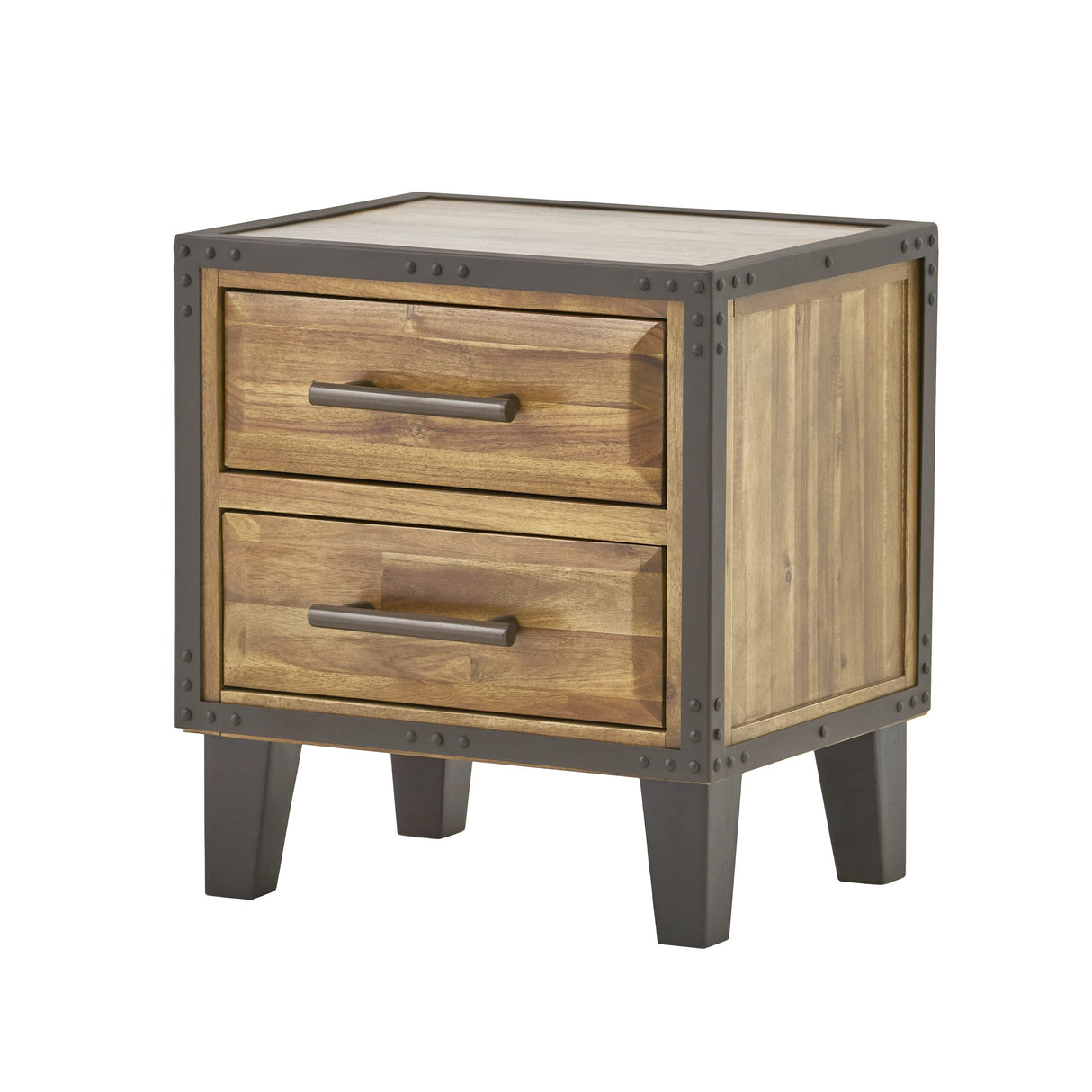 Lina Acacia Wood Two Drawer Night Stand, Natural Stained