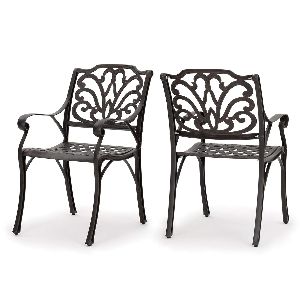 Studio Cast Aluminum Outdoor Dining Chairs | Set of 2 | Perfect for Patio | in Bronze